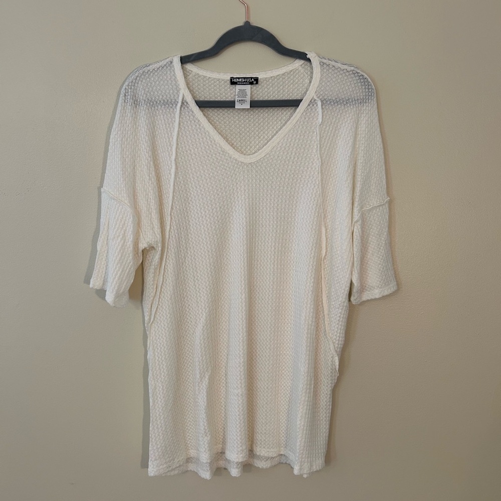 Heimish USA Cream Waffle Knit V-Neck Half Sleeve Top